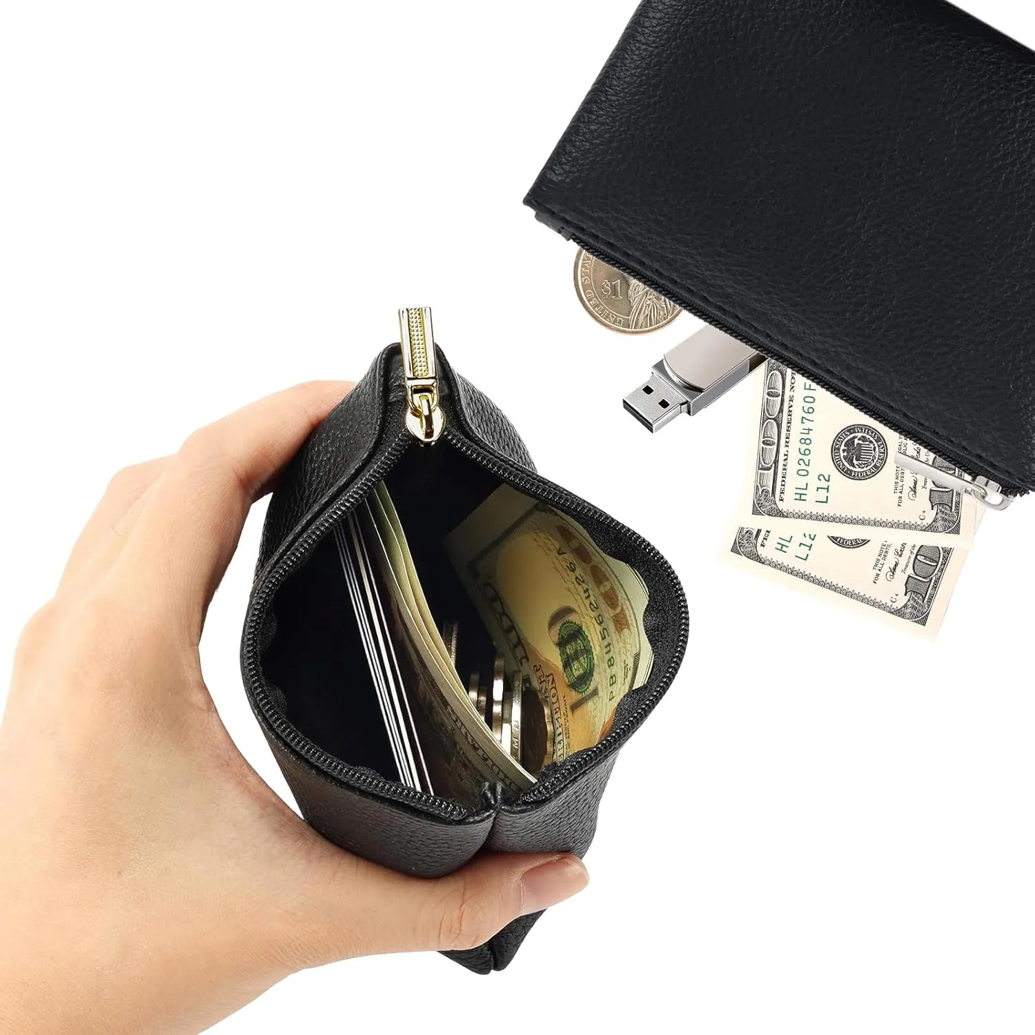 4 Pack Leather Zipper Coin Purse, Portable PU Leather Coin Purse,Mini Coin Pocket Pouch Change Holder, Coin Pouch with Zipper for Men Women Headset Credit Card ID Key Lipstick(4 color)