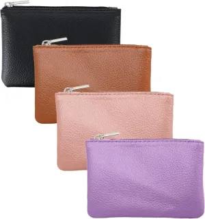 4 Pack Leather Zipper Coin Purse, Portable PU Leather Coin Purse,Mini Coin Pocket Pouch Change Holder, Coin Pouch with Zipper for Men Women Headset Credit Card ID Key Lipstick(4 color)