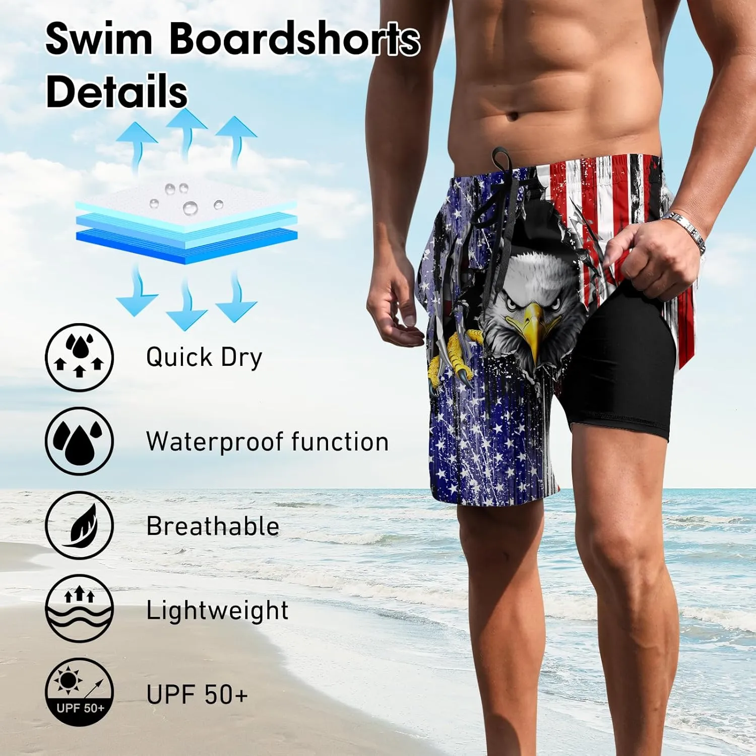 ALISISTER Mens Swim Trunks with Compression Liner Bathing Suit Summer Swimming Shorts