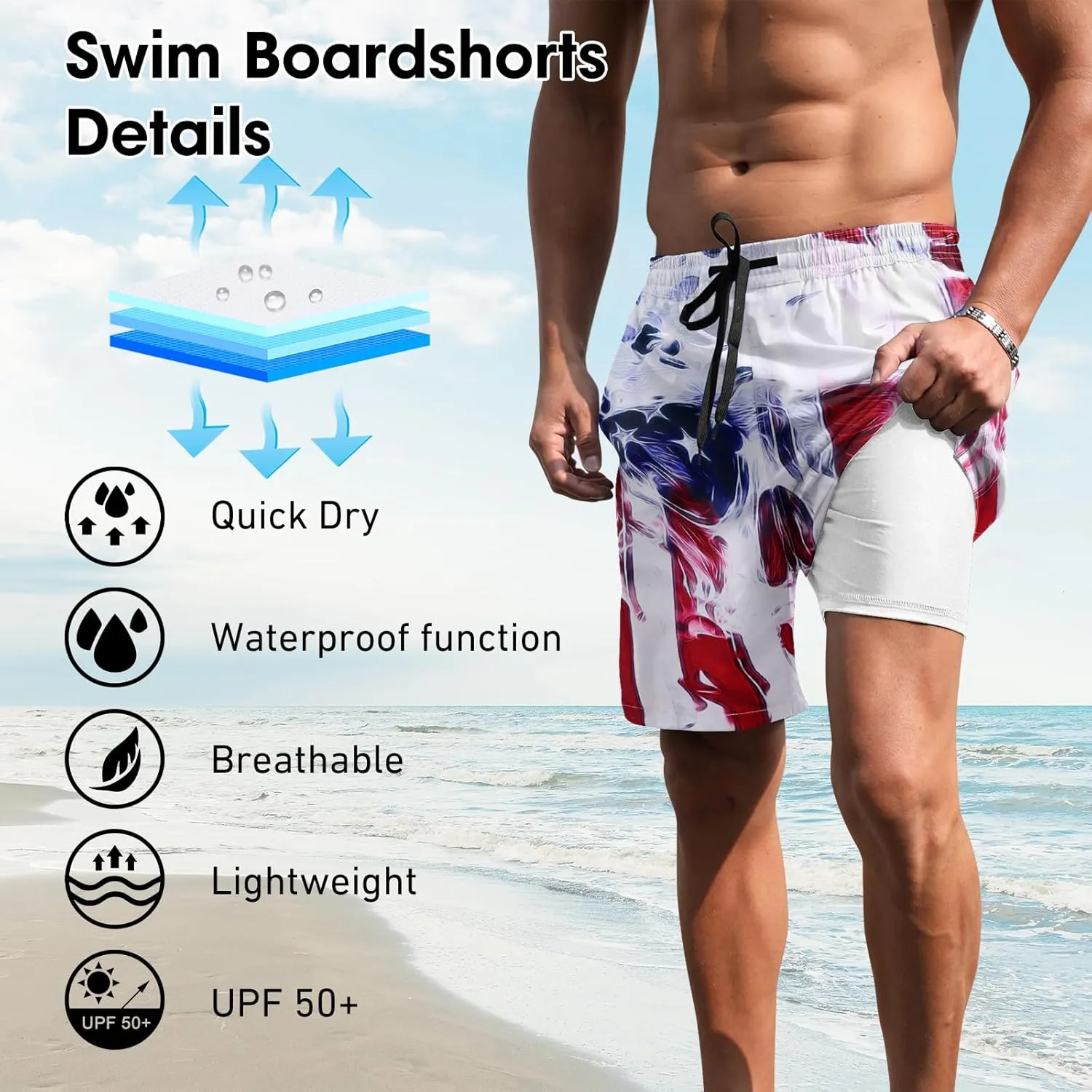 ALISISTER Mens Swim Trunks with Compression Liner Bathing Suit Summer Swimming Shorts