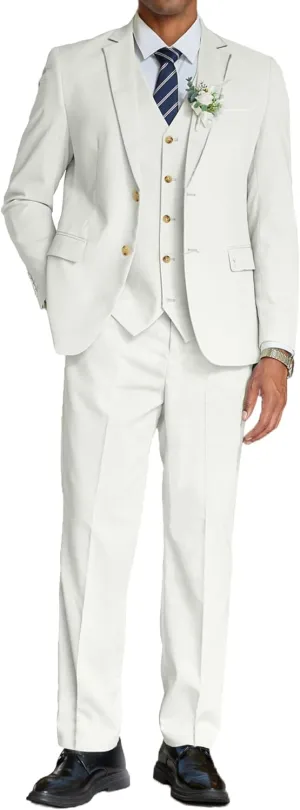 COOFANDY Men's 3 Piece Linen Suits Casual Lightweight Blazer Jackets Vest Pants Set for Wedding Business Prom