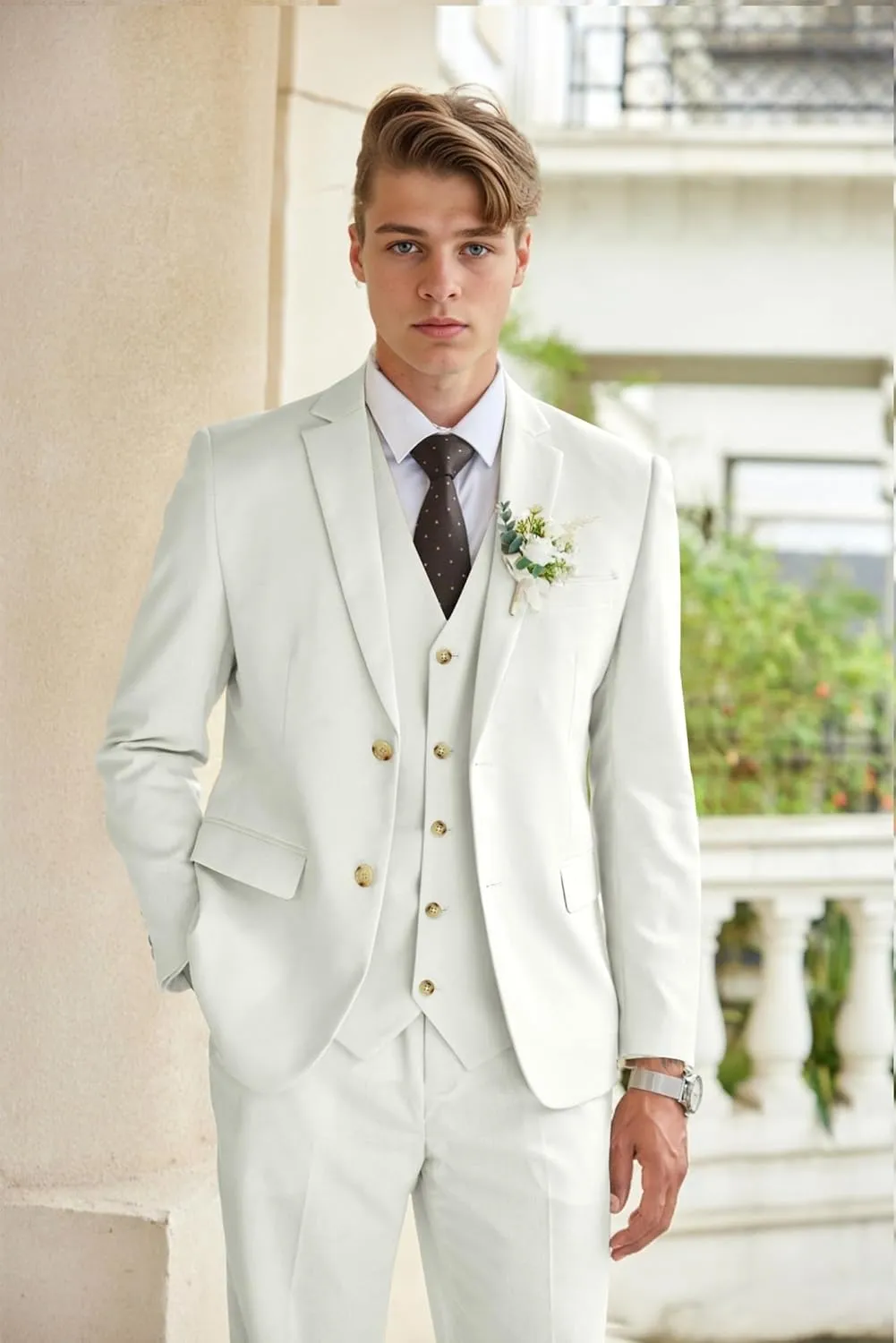 COOFANDY Men's 3 Piece Linen Suits Casual Lightweight Blazer Jackets Vest Pants Set for Wedding Business Prom