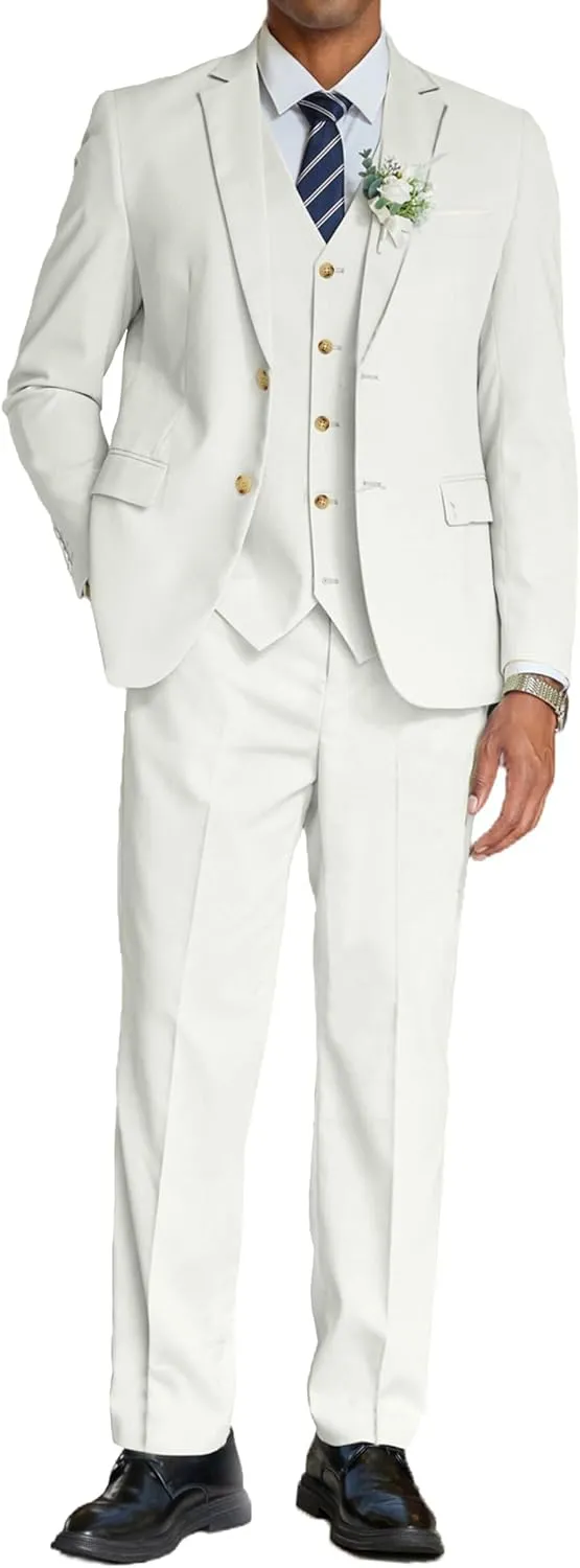 COOFANDY Men's 3 Piece Linen Suits Casual Lightweight Blazer Jackets Vest Pants Set for Wedding Business Prom
