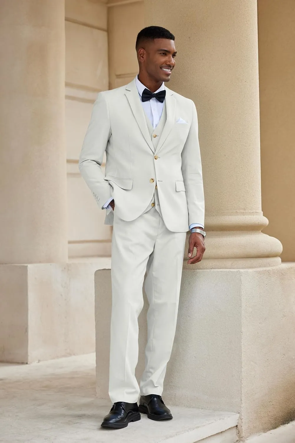 COOFANDY Men's 3 Piece Linen Suits Casual Lightweight Blazer Jackets Vest Pants Set for Wedding Business Prom