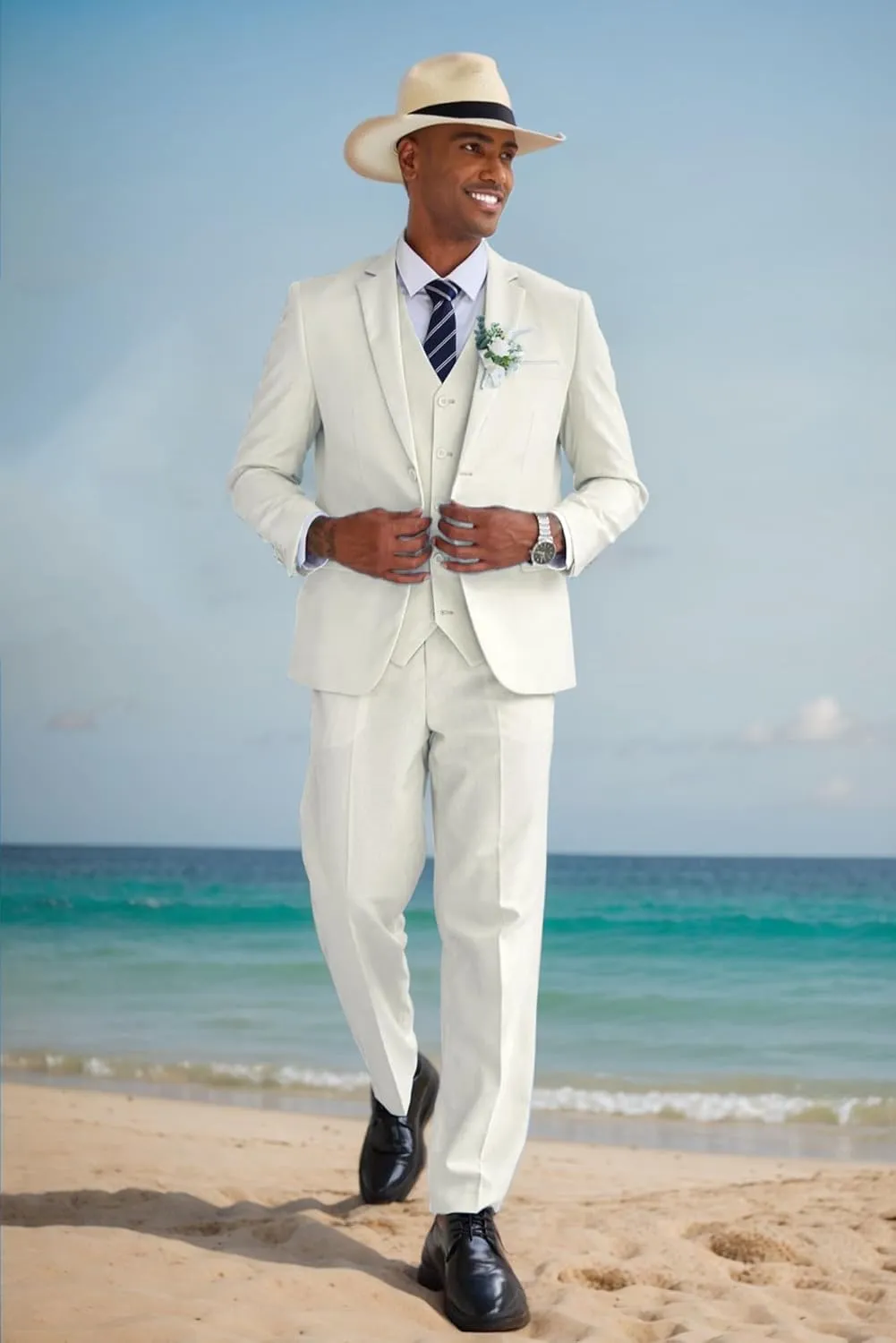 COOFANDY Men's 3 Piece Linen Suits Casual Lightweight Blazer Jackets Vest Pants Set for Wedding Business Prom