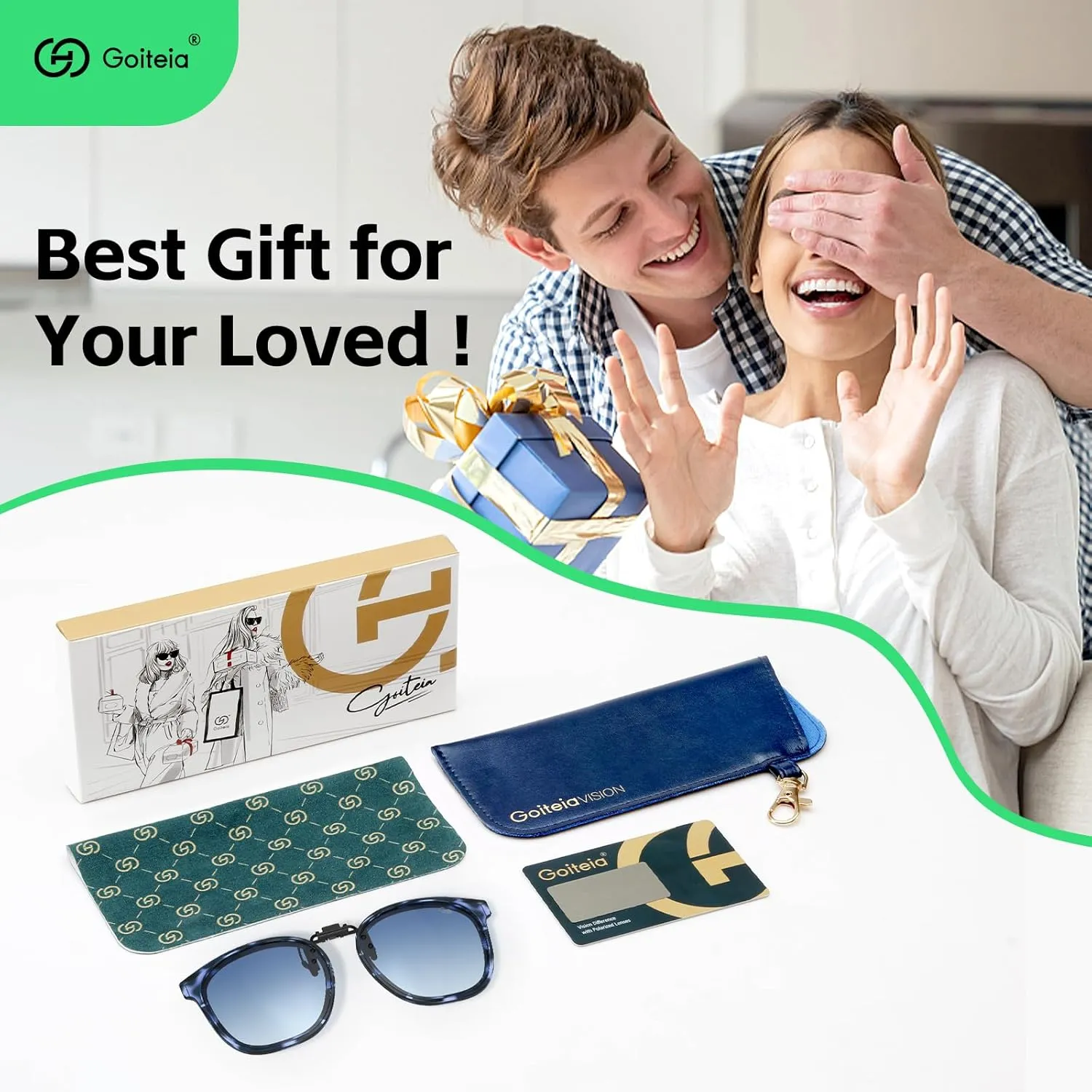 Goiteia Oversized Polarized Clip on Sunglasses over Prescription Glasses for Women Men, Round Stylish Framed Like Sunglasses