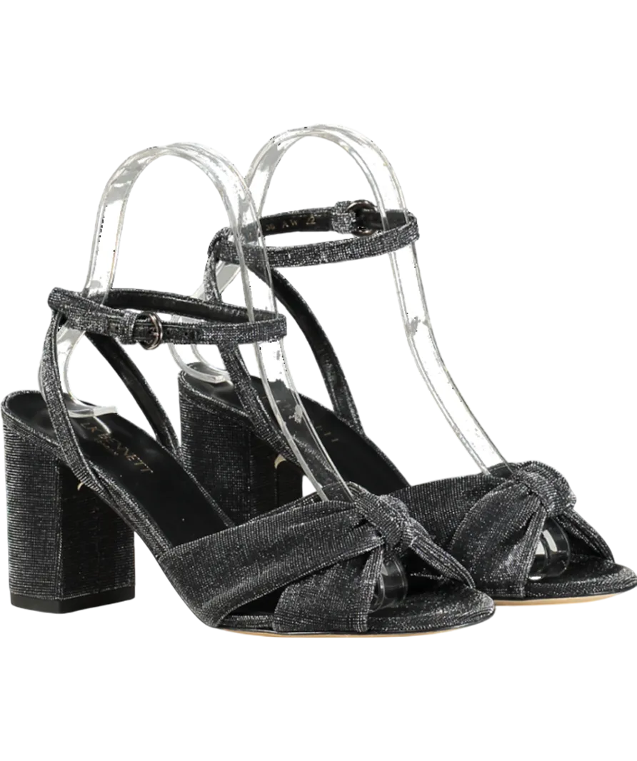 LK Bennett Black Eliana Pewter Knotted Round Heel Formal Sandals UK 3 EU 36 👠