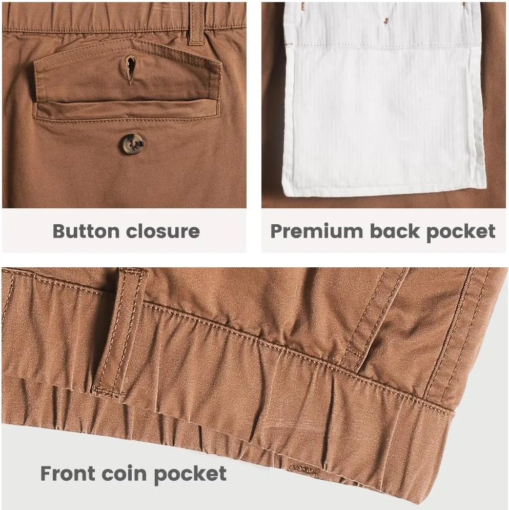 maamgic Men's Classic-fit 5.5" Cotton Casual Shorts Elastic Waistband with Multi-Pocket Daily Wear Walking Summer Outfit