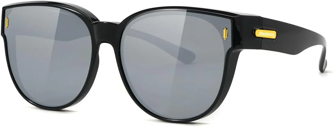 Meeloog Over Glasses Sunglasses for Women Polarized Stylish Large Shades Cover Glass Women Cateye Round UV400 for Driving