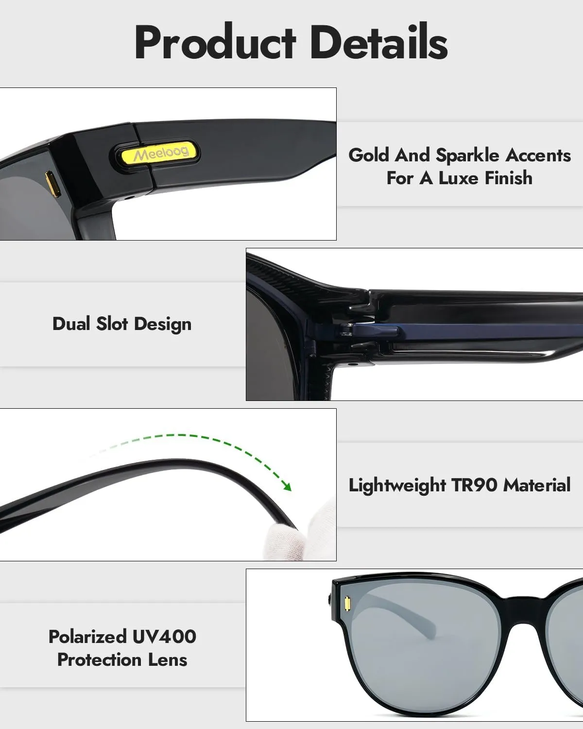 Meeloog Over Glasses Sunglasses for Women Polarized Stylish Large Shades Cover Glass Women Cateye Round UV400 for Driving