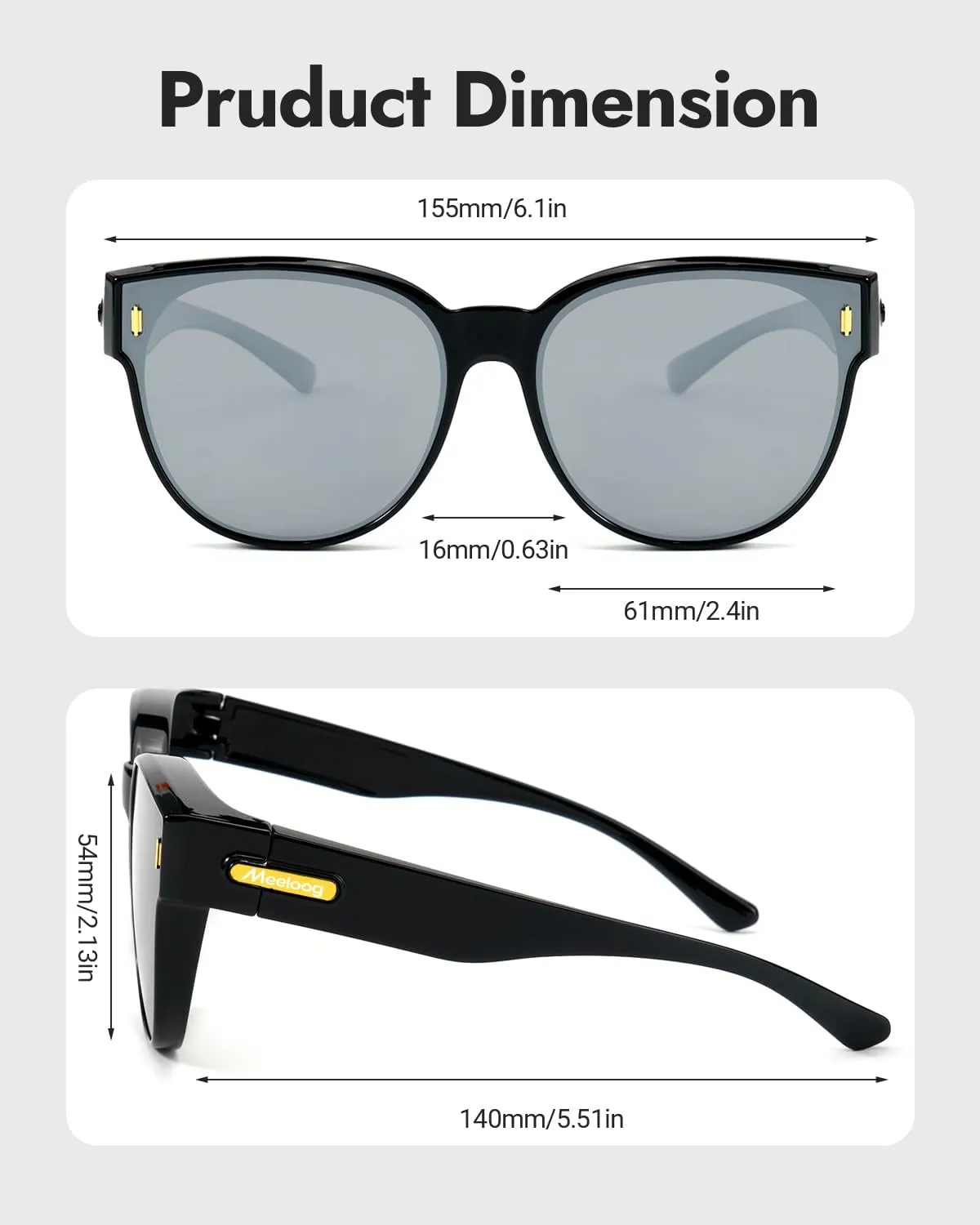 Meeloog Over Glasses Sunglasses for Women Polarized Stylish Large Shades Cover Glass Women Cateye Round UV400 for Driving