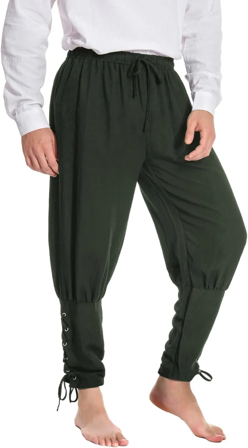 Mens Spring Summer Autumn Ankle Banded Pants Medieval Viking Navigator Trousers Renaissance Pants
