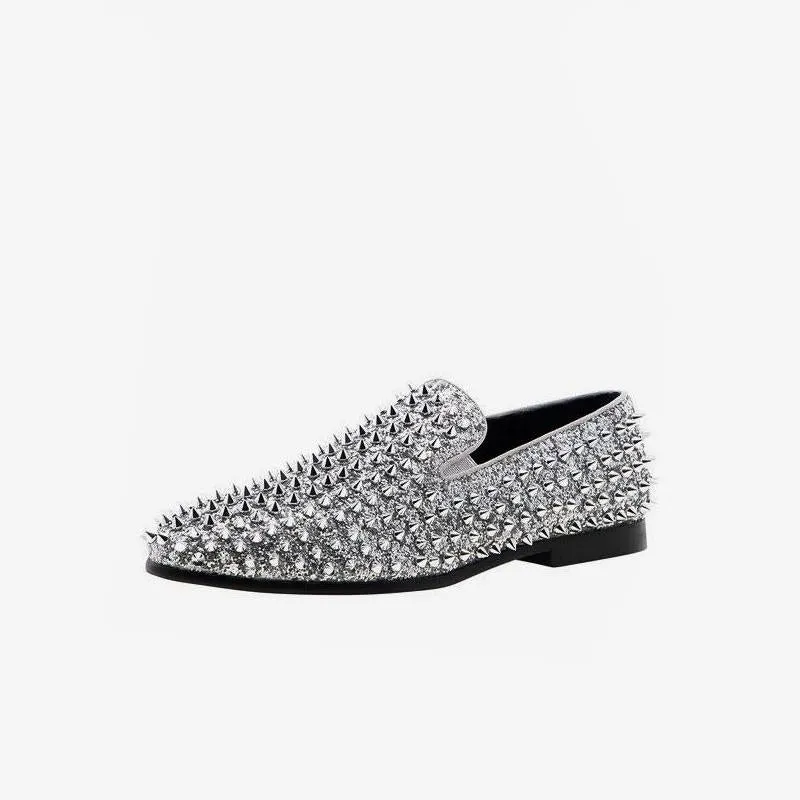 Sequined Glitter Spikes Rivets Loafer