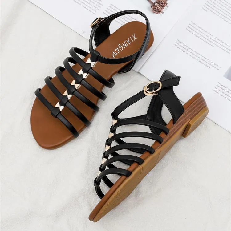 Women's low wedge buckle strap gladiator sandals