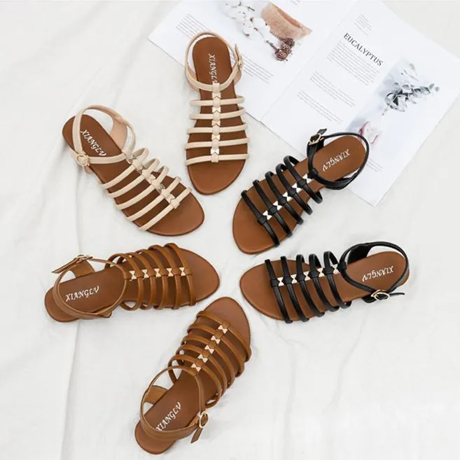Women's low wedge buckle strap gladiator sandals