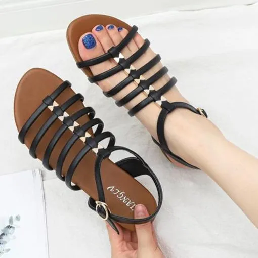 Women's low wedge buckle strap gladiator sandals